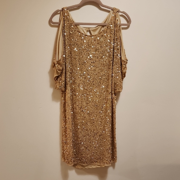 Gold Sequin Mini Dress - Picture 1 of 10
